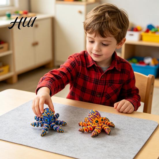 3D Printed Ocean Animal Toy Articulated Octopus Figurine, Movable Joints Fidget Toy, PLA Figure Flexible for Home Office Desk Decoration Figurine