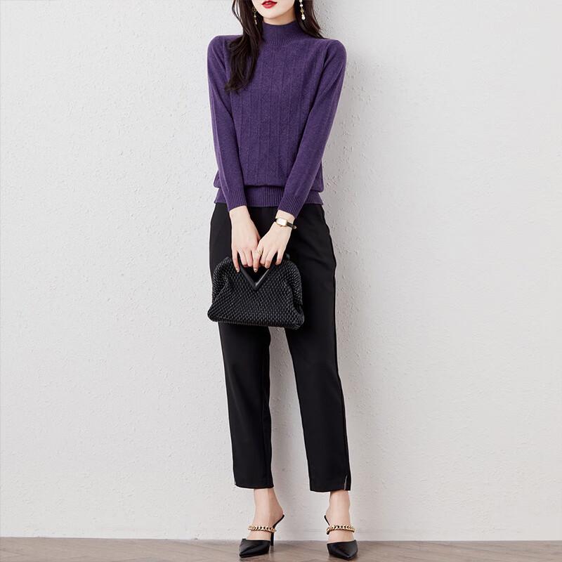 Hengyuanxiang Women's 100% Wool Mock Neck Jacquard Knit Sweater