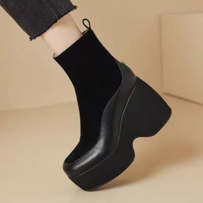 Зимние новые хлопковые ботинки на толстом каблуке для женщин, круглый носок, прострочка, замшевые, с боковой молнией, на толстой подошве, нескользящие, короткие ботинки