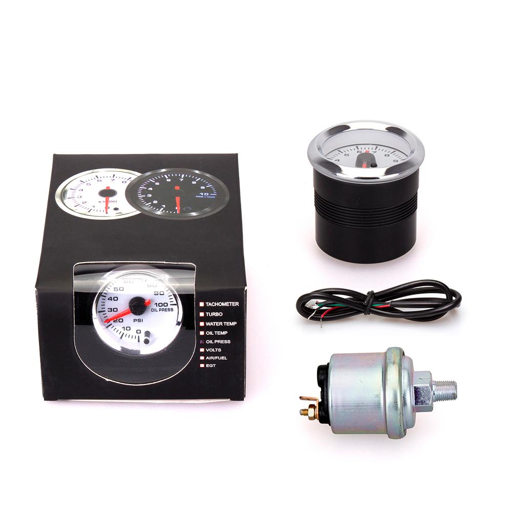 52mm Oil Pressure Gauge Boost Tachometer Voltmeter Air-Fuel Ratio Water Temp Oil Temp EGT Gauge Change 7 Colors Fit for 12V Car