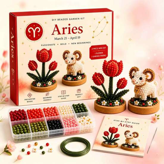 Easy Craft Kits for Beginners 12 Zodiac Signs DIY Beaded Garden Kit, 3D Astrology Flower Personalized Dorm Room Decor Handmade Bead Kit Beginners,