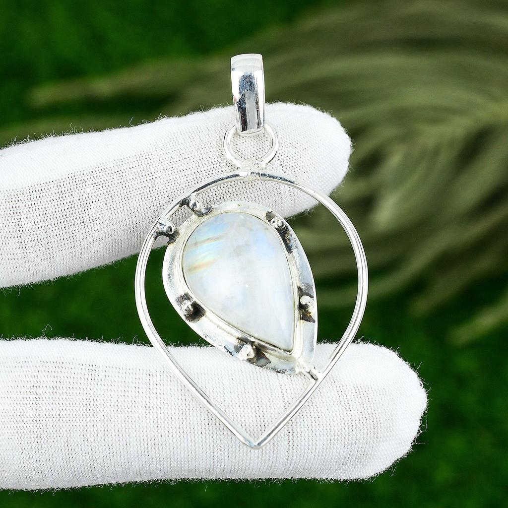 Gift For Women Pendant 925 Sterling Silver Natural Rainbow Moonstone Gemstone