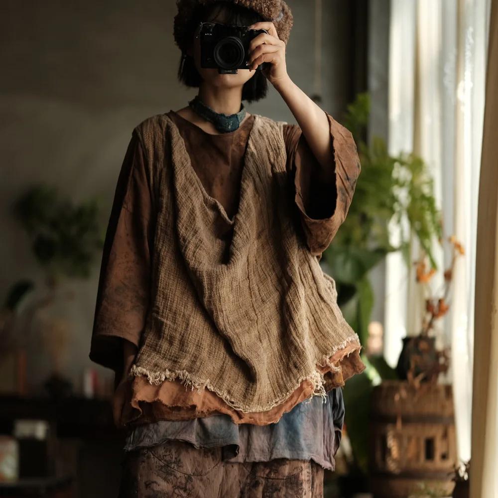 Johnature Женские винтажные пальто однотонные весенние свободные женские пуловеры в китайском стиле