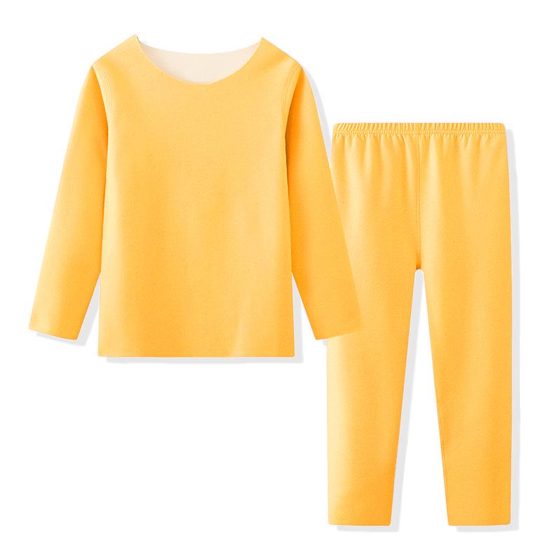 Детский термокомплект Осень/Зима 2025 – Теплый базовый слой однотонного цвета, пижама из двух частей с длинным рукавом и брюками