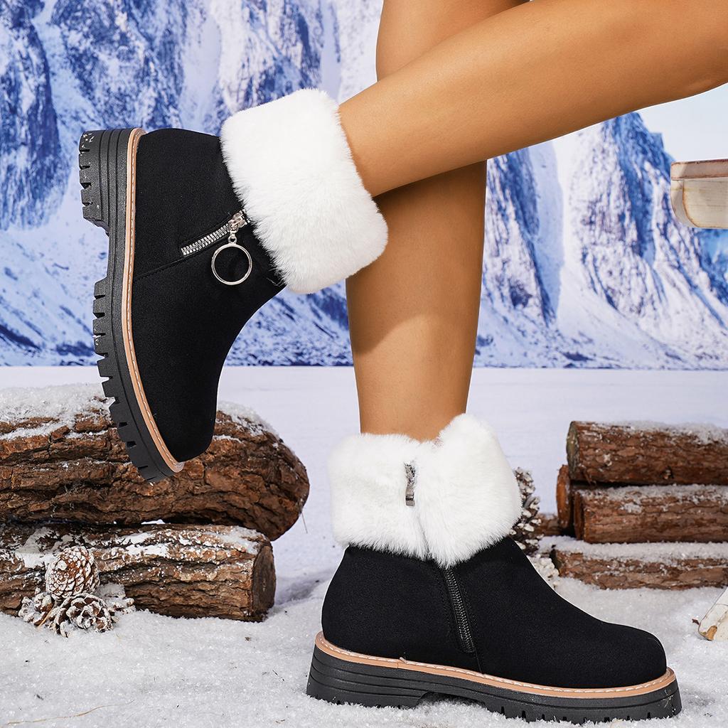 2025 Winter New Platform Mid-Heeled Boots Women's Comfortable Women's Boots Warm Cotton Boots Back Zipper Snow Boots Women's Women