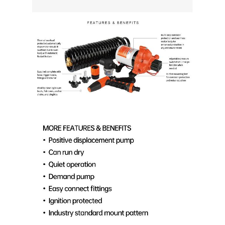 SEAFLO 33 Series Washdown Pump Kit With Coiled Hose 70PSI 12V/24V Marine Boat Accessories Showers for RV Caravan