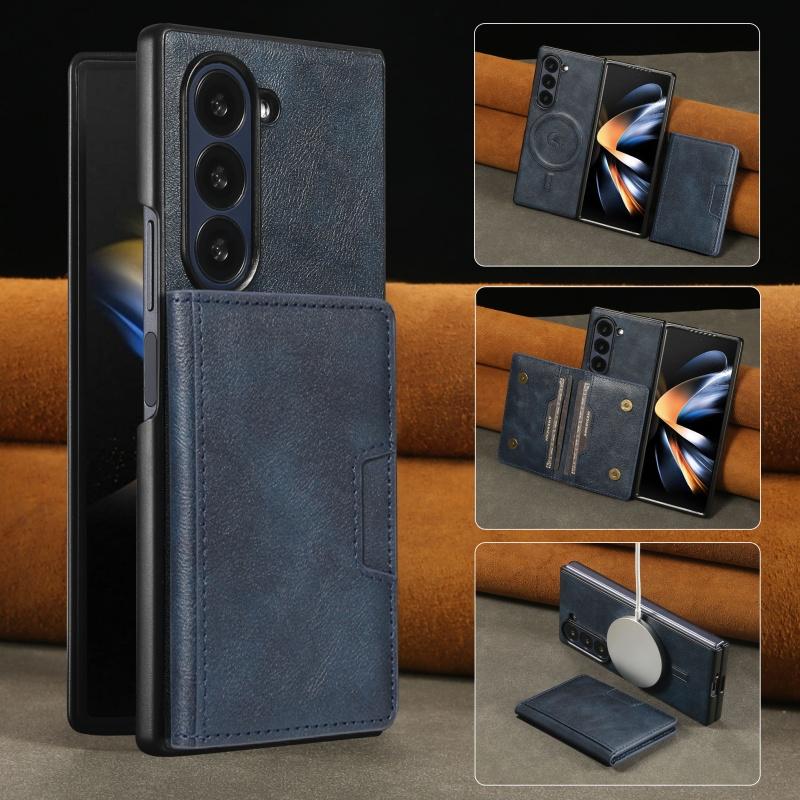 Кожаный кошелек-чехол для телефона с беспроводной зарядкой MagSafe для Samsung Galaxy Z Fold 7 6 5 4 3 Fold7 Fold6 Fold5 Флип-кошелек Чехол для карт