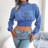 2024 Модный супер короткий вязаный свитер для женщин осень-зима сексуальный открытый пупок топы с полувысоким воротником пуловеры свитера джемперы