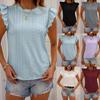 Women Summer Top Eyelet Vacation Short Sleeve O Neck Loose Fit Shirt Spring Fashion Casual Clothes