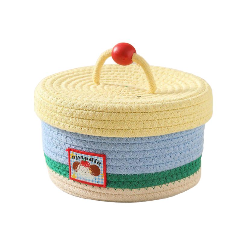 1 шт. с крышкой многофункциональная плетеная корзина для косметики и закусок, корзина для хранения вещей, плетеная эстетическая коробка для хранения 21x12 см