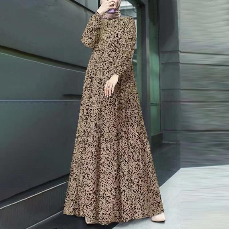 Middle Eastern Muslim Casual Polka Dot Long Sleeve Pullover Dress