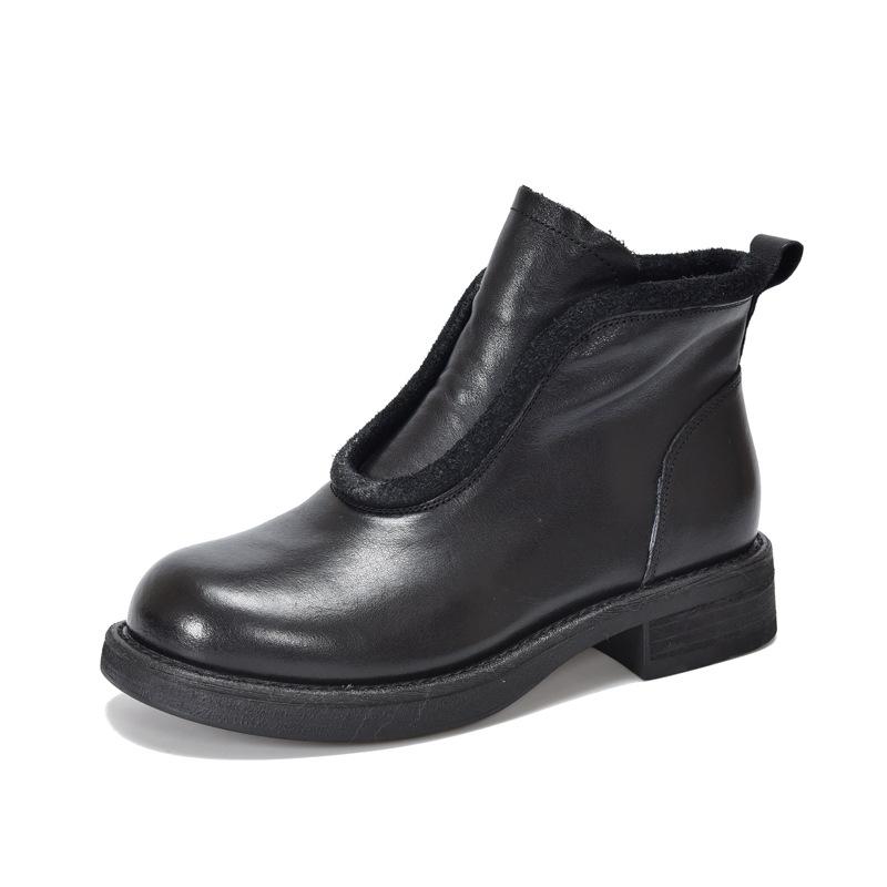 Johnature Винтажные короткие ботинки из натуральной кожи с круглым носком и боковой молнией, универсальная женская обувь