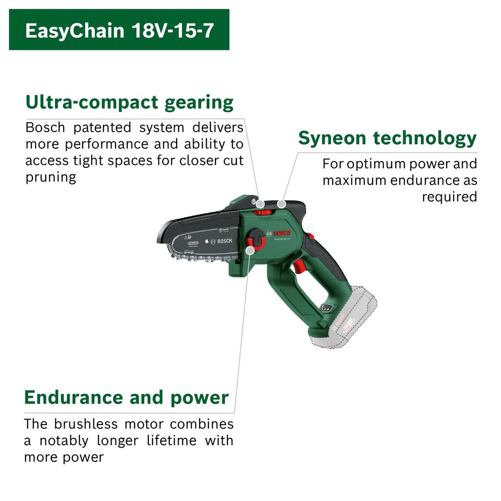 Аккумуляторная ручная пила Bosch, только корпус 18 В, 150 мм, тип компактный (Зарядное устройство/продается отдельно) ECHAIN18V-15-7H