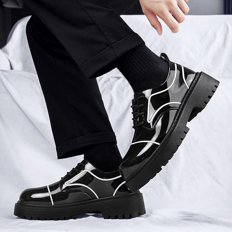 Модные блестящие кожаные туфли для мужчин, модные туфли на платформе, повседневная обувь для мужчин в британском стиле, черные туфли для мужчин, zapatos de cuero hombre