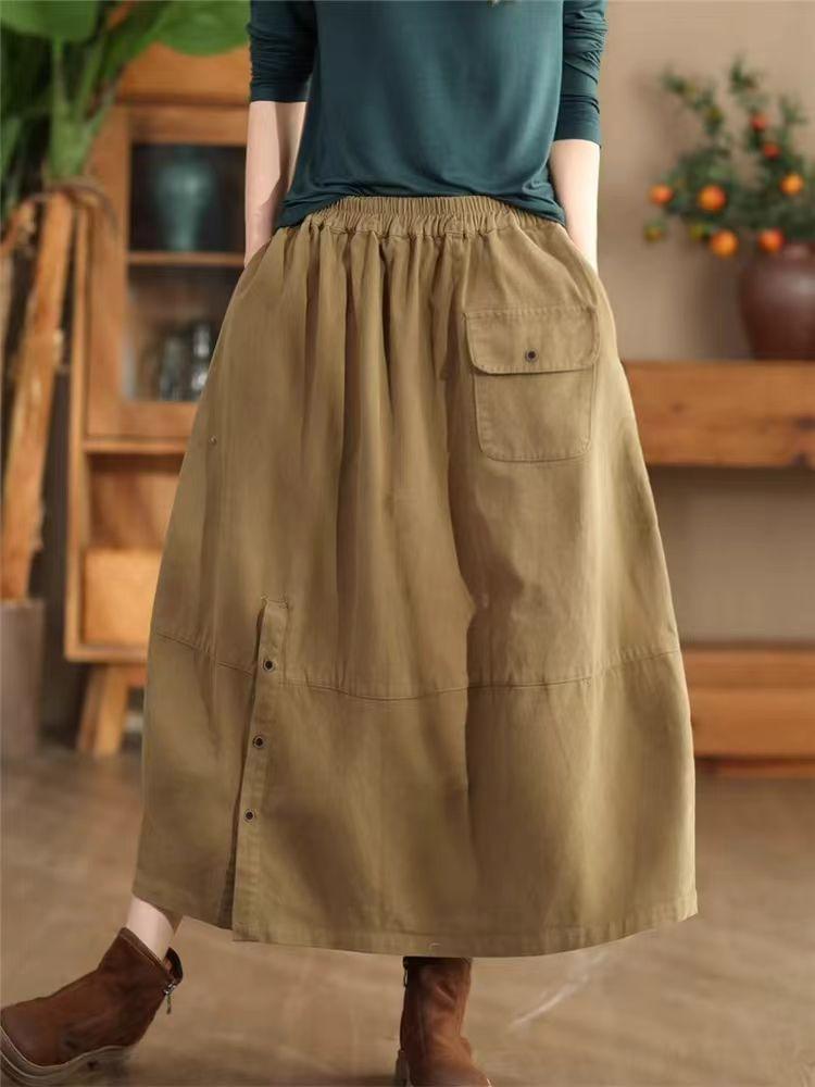 Johnature Женская осенняя юбка-трапеция в винтажном стиле с эластичной талией, однотонная повседневная ретро-юбка