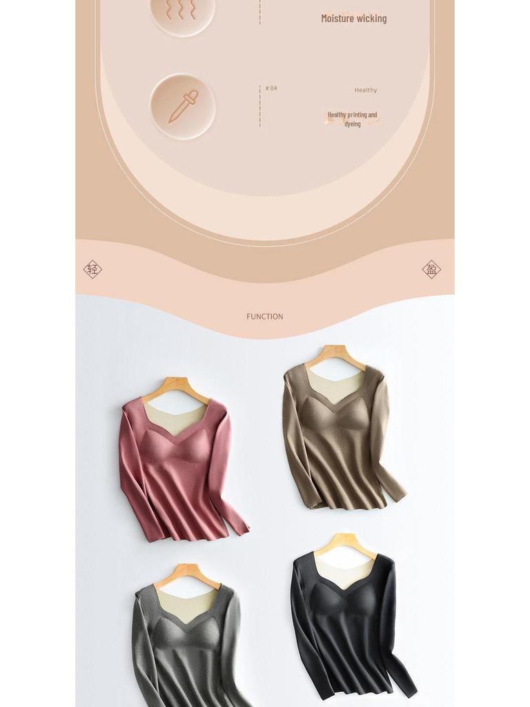 Женская термопижама из бархата с длинными рукавами и встроенной нагрудной подкладкой