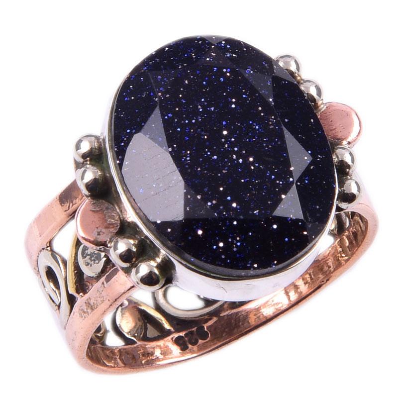 Кольцо в подарок из двухцветного серебра 925 пробы с натуральным солнечным камнем S.9 y0I67