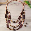 Bohemian Vintage Style Handcrafted Wooden Bead Necklace and Earrings Set, Boho Chic No Plating Fashion Jewelry for Daily