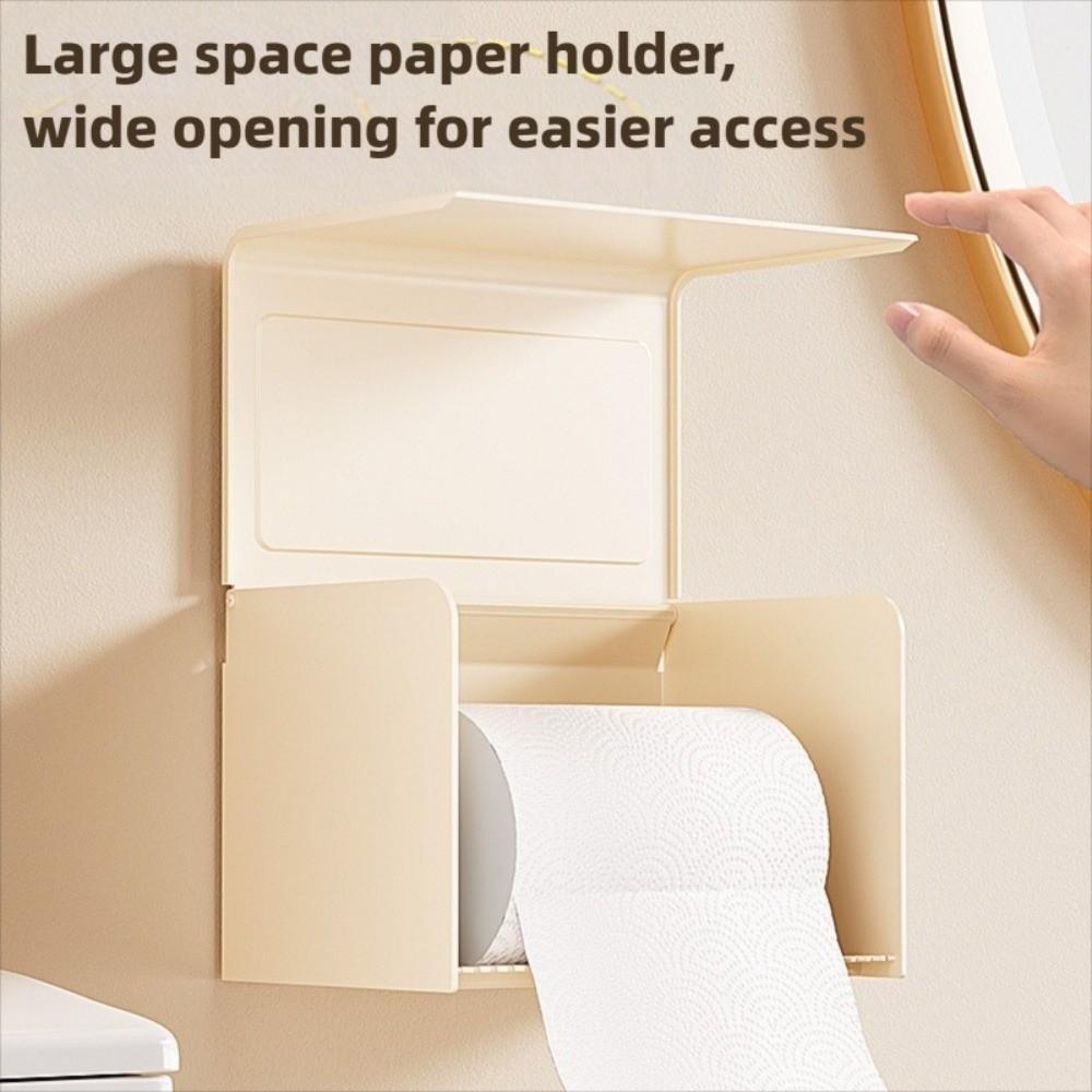 Durable Waterproof Toilet Paper Box Wall Mounted Space Saving Roll Paper Drawer Strong Load-bearing Stable Phone Holder Bathroom
