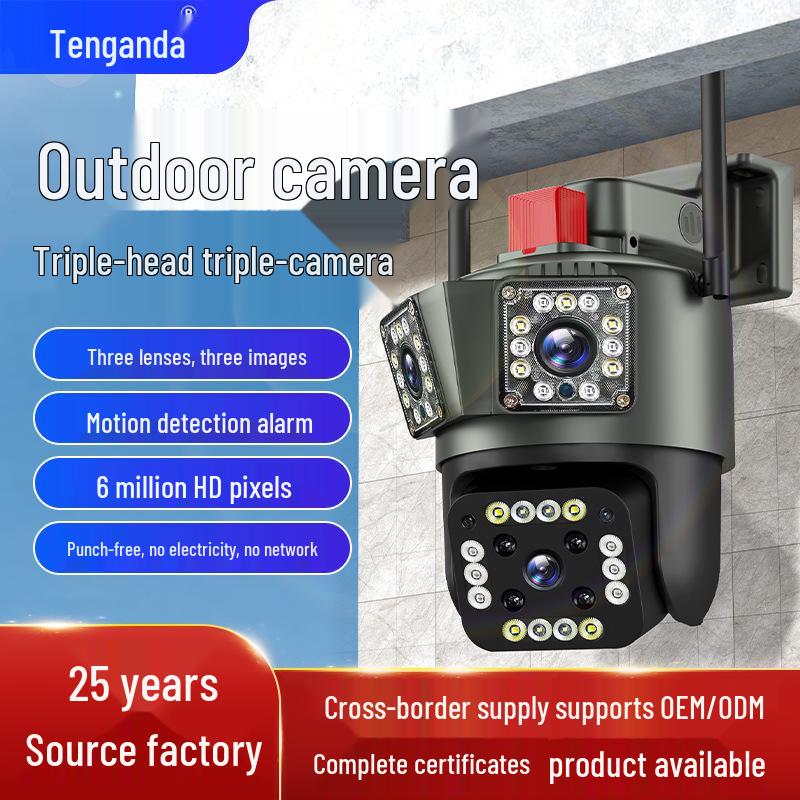360° Outdoor Waterproof Camera with 6MP and Three Lenses for Home Surveillance