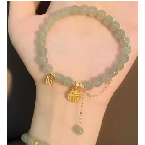 Peach Blossom Beaded Bracelet with Handmade Beads and Hetian Jade Fortune Charm, Chinese Style Niche Design, New Model for Women
