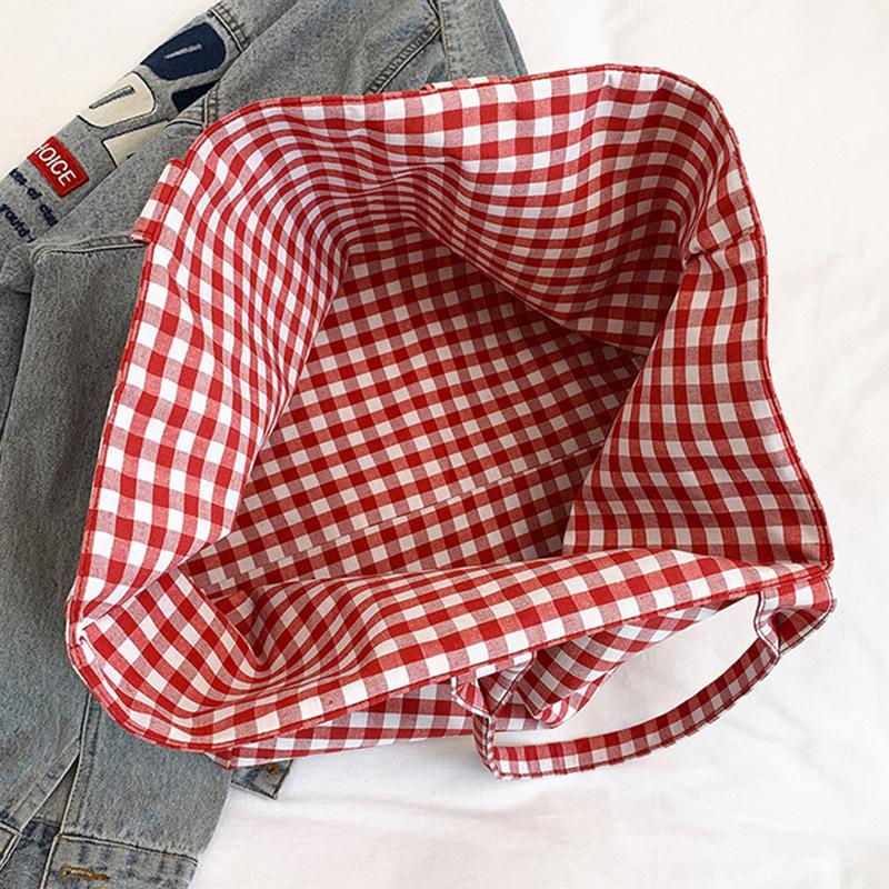 Вместительные клетчатые женские холщовые сумки через плечо, простые повседневные женские сумки для покупок, сумки-тоут для книг для студенток, дорожные сумки