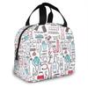 Travel Nurse Bag Insulated Lunch Bags Women Cartoon Nurse Print Food Case Cooler Warm Bento Box for Kids Lunch Box Picnic Bag