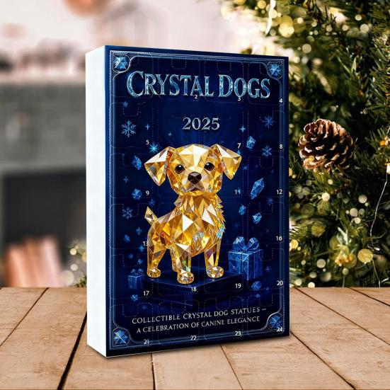 Адвент-календарь «Собаки из искусственного хрусталя» 2025, 24-дневная коробка для отсчета времени с милыми акриловыми фигурками щенков, декор для рождественской елки для любителей собак