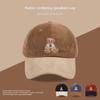 2024 Trendy Corduroy Baseball Cap with Little Brown Bear Design for Women and Men, Perfect for Spring and Autumn