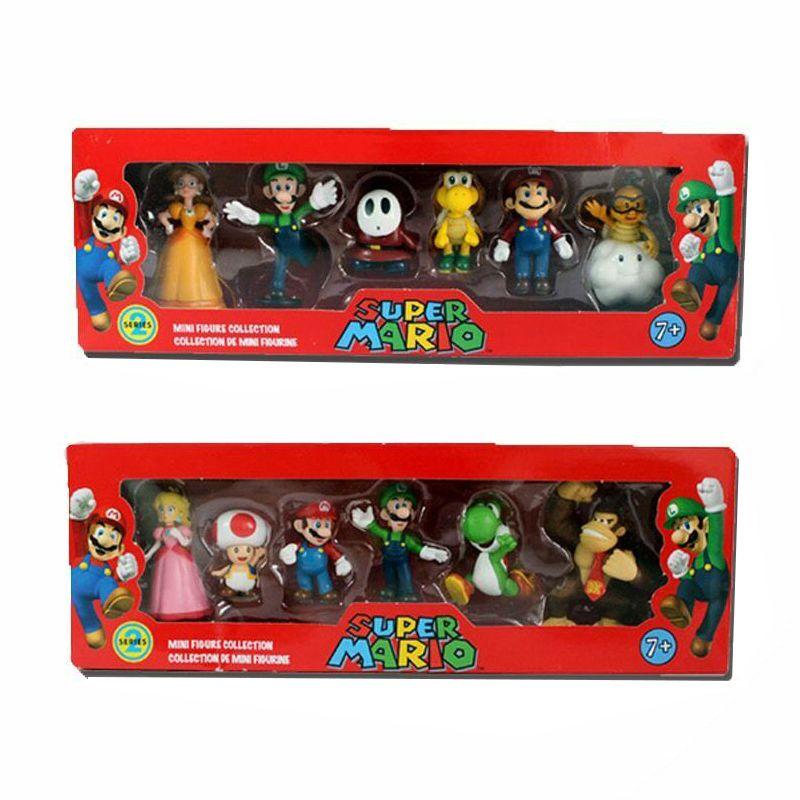 Six Piece Super Mario Bros Action Figure Toys Set Featuring Luigi Yoshi And Mushroom Collectibles For Kids