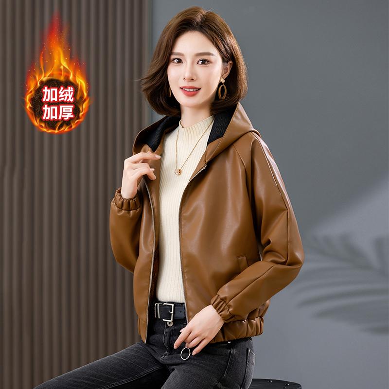 Модная кожаная куртка с капюшоном Maillard Женская куртка в стиле ретро кэжуал Топ