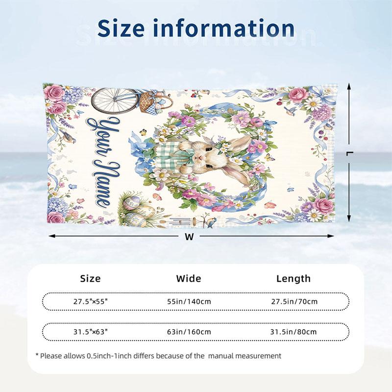 Easter Bunny Theme Beach Towel Personalized Custom Name & Text Soft Quick Dry Beach Towel for Swimming Travel