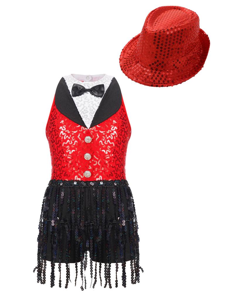 Детский танцевальный костюм для латинского танго, джаза, румбы, костюм из двух предметов для уличных танцев, черлидинга, комбинезон с блестками и шляпой, детский танцевальный конкурс