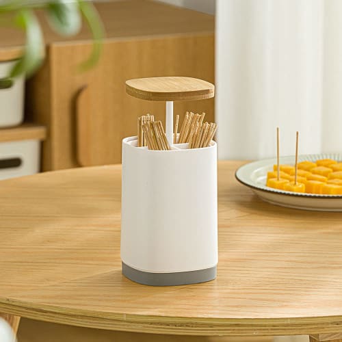 Гигиеничный держатель для зубочисток нажимного типа, держатель для ватных палочек и отделение для хранения мелких предметов с крышкой. Управление одним касанием для скрытия зубочисток и