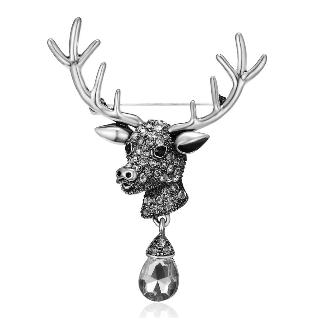 Rinhoo Cute Full Rhinestone Deer Brooches For Women New Year Decorative Imitation Pearl Animal Elk Lapel Pins Christmas Jewelry
