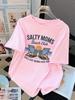 100% Хлопок Летние Футболки Женские Salty Moms Beach Club Принт Топы Удобные Мягкие С Круглым Вырезом С Коротким Рукавом Базовые Вещи