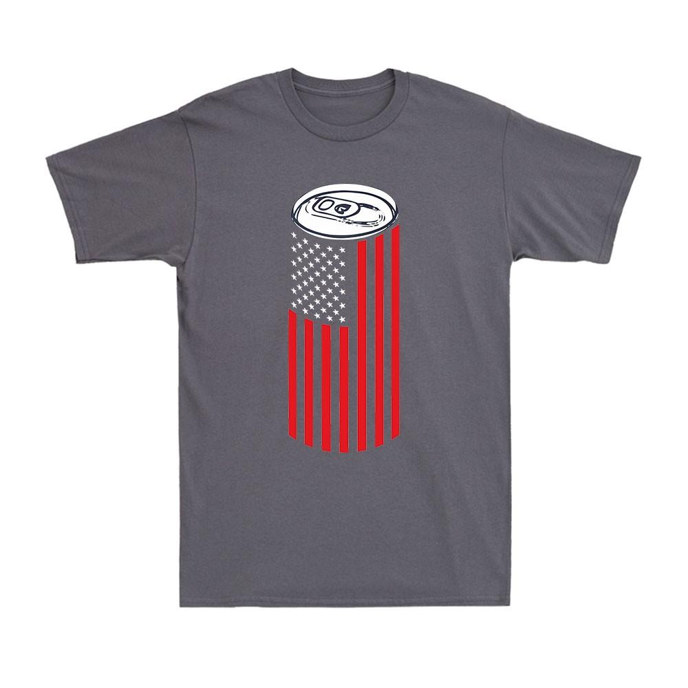Beer Can American Flag USA College Drinking Vintage Novelty Unisexs Cotton TShirt