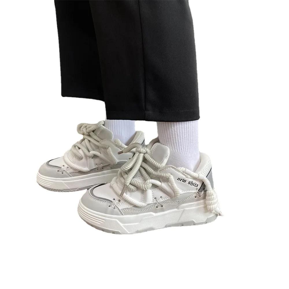 Women's Sneakers Thick Sole Lace Up Flats Breathable Mesh Trainers Sneakers Casual Shoes Spring Autumn Couple Tennis Sport Shoes