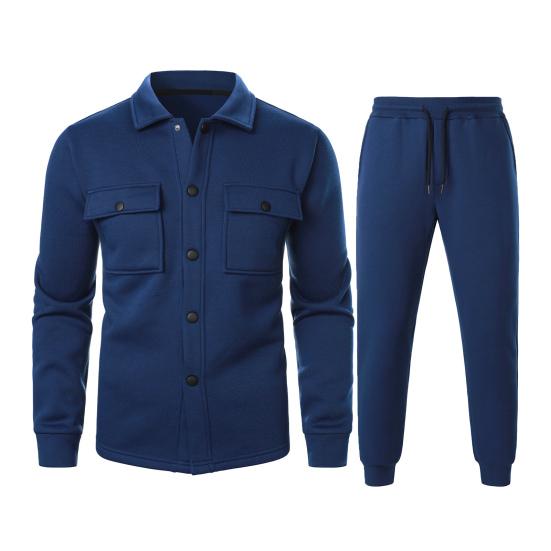 Комплект мужской спортивной одежды из 2 предметов, пальто с длинными рукавами и карманами-клапанами, эластичный пояс с завязками, длинные брюки, свободный крой, спортивная одежда, повседневная одежда