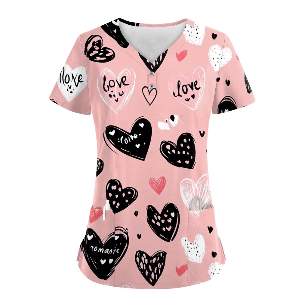 Женские модные повседневные топы с V-образным вырезом на пуговицах и принтом ко Дню святого Валентина, топы для кормящих мам, топы-халаты для женщин, 2 кармана