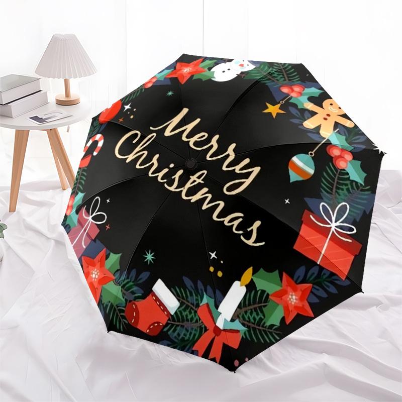 1pc Christmas Wreath Decorations Umbrella with Plastic Handle,Suitable for All Seasons Home Travel Outdoor UmbrellaDD240