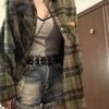 Harajuku Yashil Kletkali Ko'ylaklar Streetwear Ayollar Vintage Uzun Yengli Katta O'lchamli Bluzka Koreya Modasi Estetik Kiyimlar Ayollar uchun