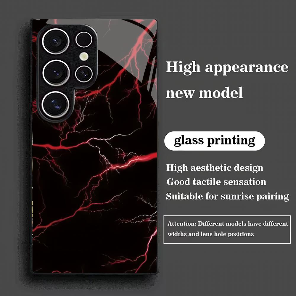 Стеклянный чехол для телефона с узором красной молнии, подходит для Samsung Galaxy S26 S25 S24 S23 S22 S20 FE/Ultra/Plus5G, противоударная задняя крышка