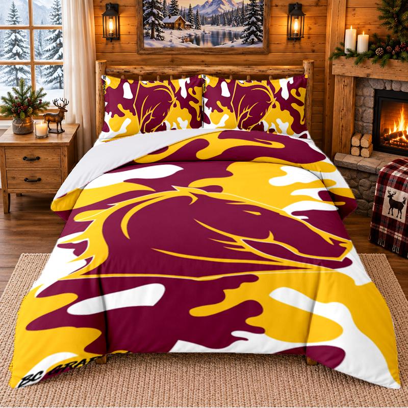 Printed 3Pcs Bedding Set Brisbane Broncos Pattern Bed Sheet Pillowcase For Bedroom Decor