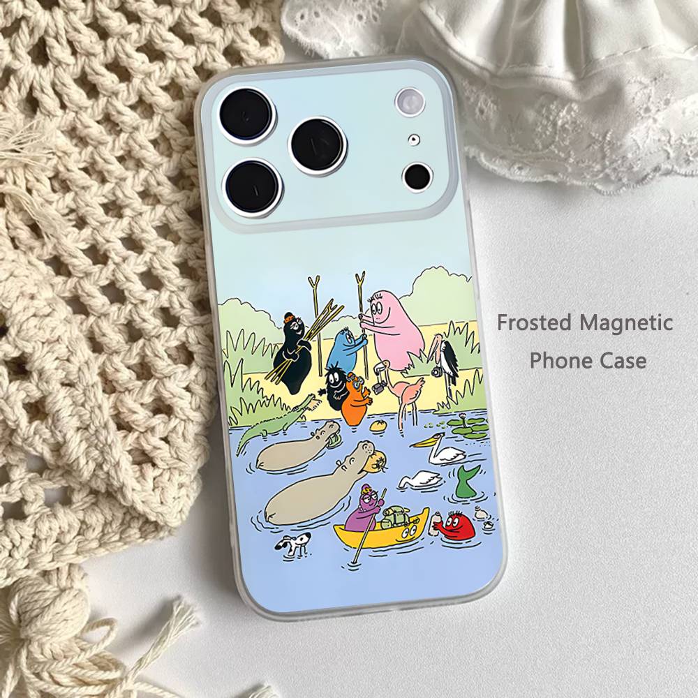 B-Barbapapa-S CARTOON Phone Case For iPhone 17,16,15,14,13,12,11 Pro,Max,Plus,Mini,Air,E Magnetic Frosted Clear
