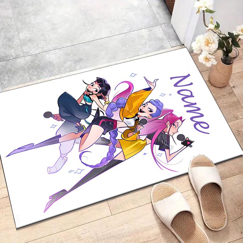 Custom KPop Demon Hunters Mat Personalized Name, Polyester Washable Indoor Entryway Rug, Gift for Christmas, Easter, Thanksgiving Day