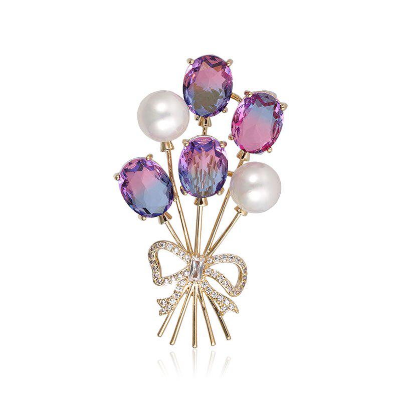 Blucome Shiny Cubic Zircon Flower Bow Shape Brooches Women Men Special Design Simulated Pearl Copper Wedding Bouquet Brooch Pins