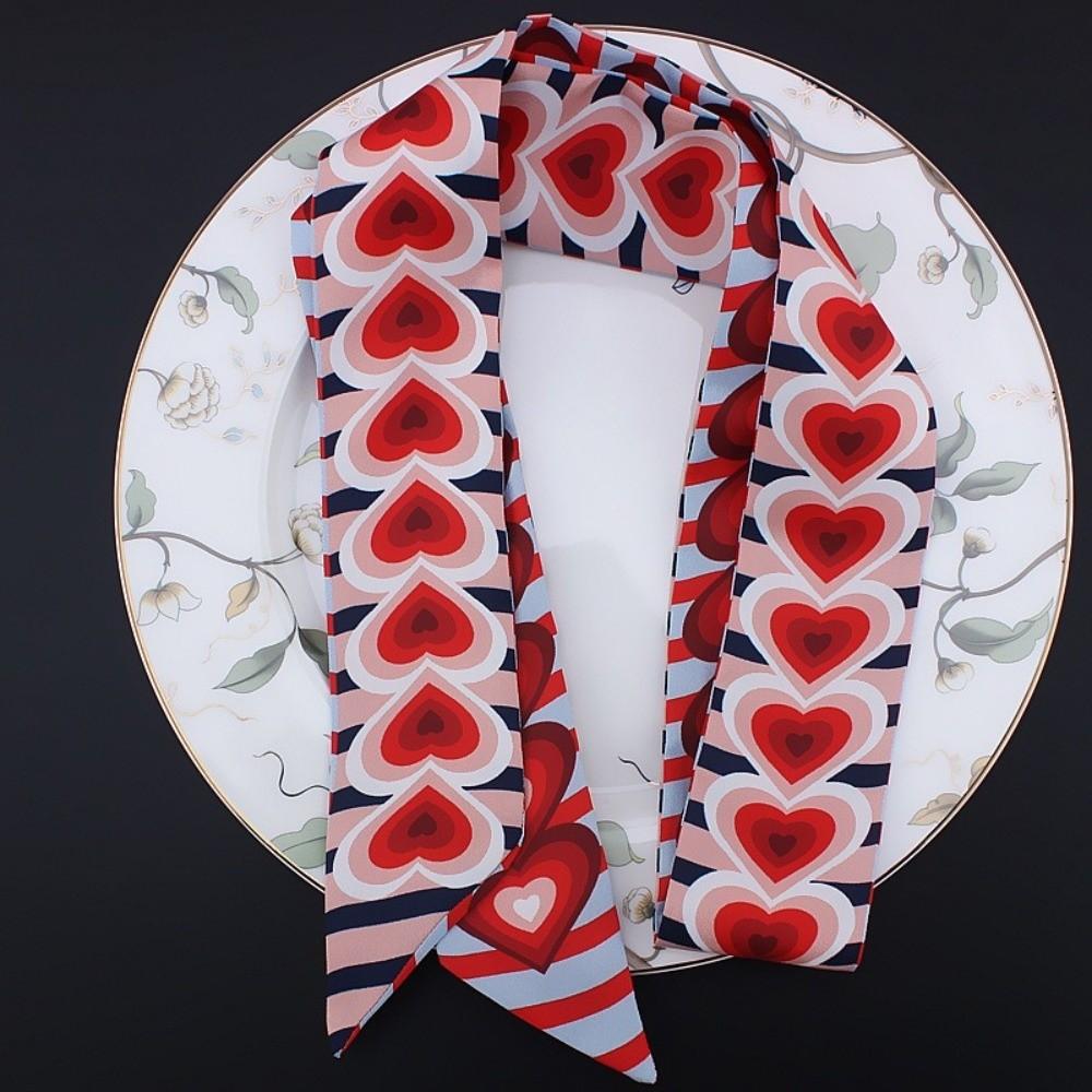 Heart Pattern Neck Scarf Striped Satin Scarf New Slender Scarf  Neck Styling