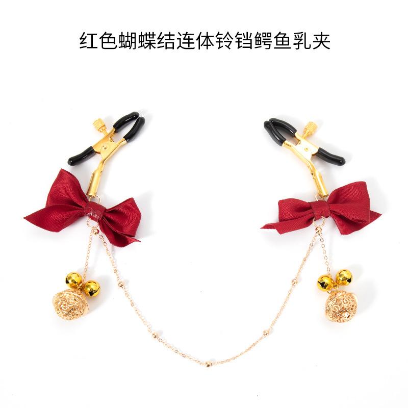 Hot Selling BDSM Adult Sex Nipple Clamp Metal Nipple Clamps Goldbell Bowknot Breast Clip
