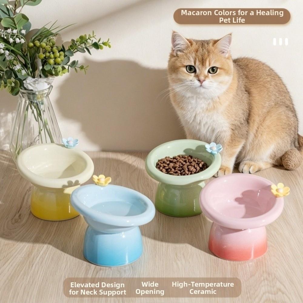 Flower Elevated Cat Bowl Ceramic Pet Food Dispenser Raised Pet Feeder Dog Accessories